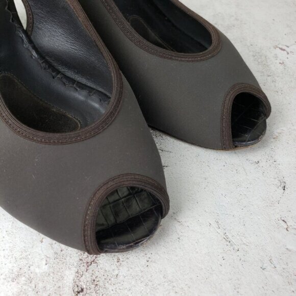 Donald J Pliner Couture Rasy Peep Toe Slingback Canvas Tortoise Wedge Sandal 10M - Picture 8 of 11